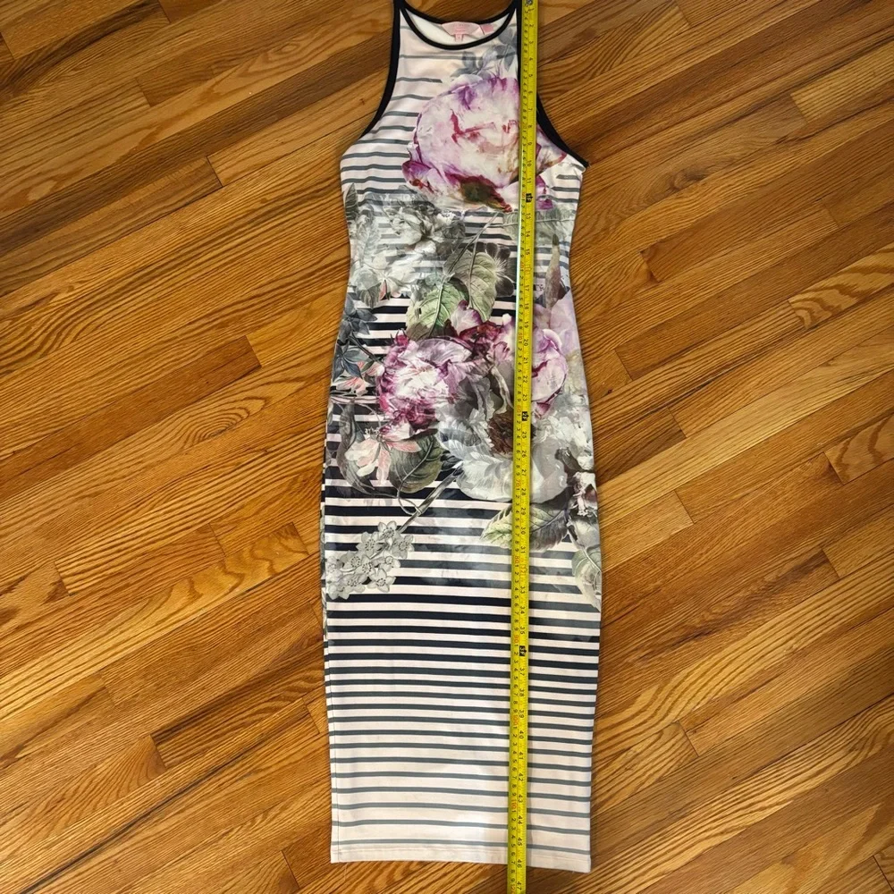 TED Baker Laya Sleeveless Bodycon Midi Dress size 1 (US 2-4). Floral & stipe - Picture 7 of 10